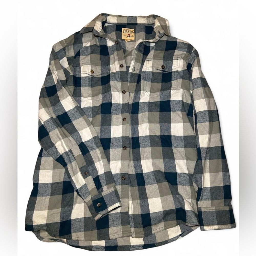 Redhead blue and white flannel